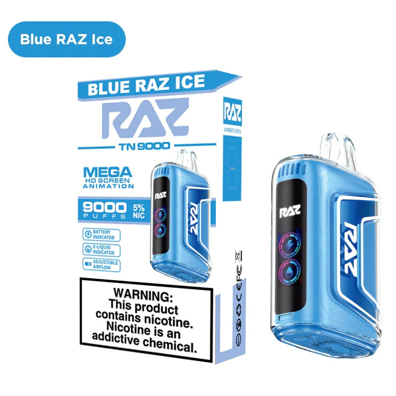 Blue Raz Ice RAZ TN9000 Disposable vape pen with refreshing blue raspberry flavor