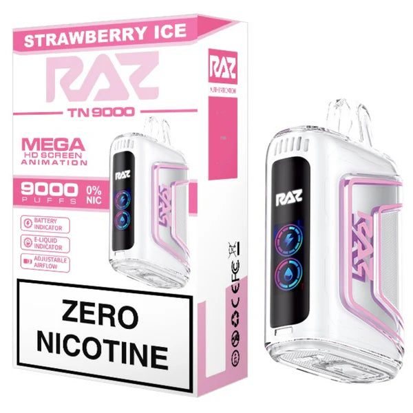 RAZ Strawberry Ice Zero Nicotine Vape, a refreshing and flavorful e-liquid option for vape enthusiasts